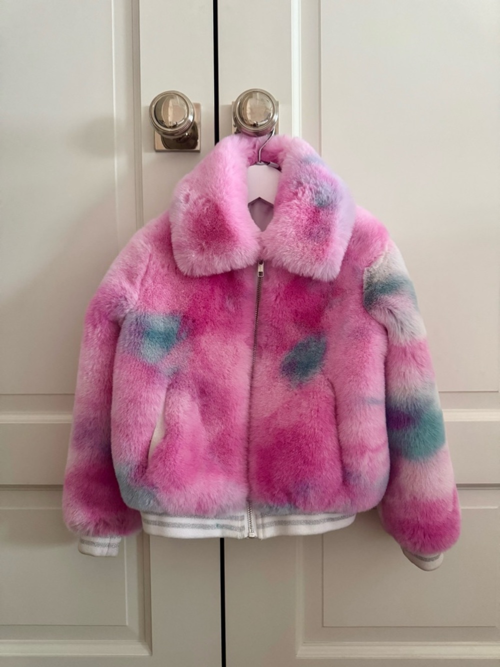 Kids Pink Multi Faux-Fur Zip Jacket